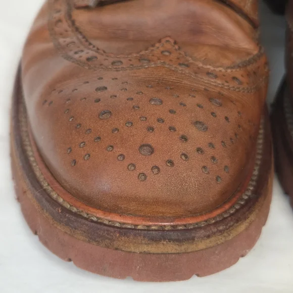 Brunello Cucinelli Cognac Leather Wing Tip Derby Oxfords 42 - Picture 6 of 16